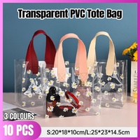 10pcs Small Fresh Transparent PVC Tote Bag Wedding Candy Gift Bag Daisy Design - Red - S