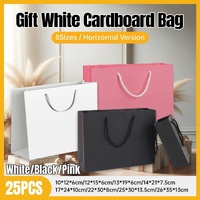 25X Kraft Paper Bags Gift Shopping Bag Carry White Pink Black Bag With Handles - Black-10-12-6