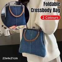Small Handbag Women Tote Bag Cowboy Splicing Crossbody Shoulder Satchel Bag - Light Blue