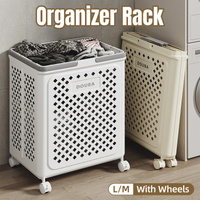 Folding Laundry Basket with Wheel Large Capacity Removable Dirty Clothes Storage - Beige-M
