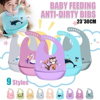 Silicone Waterproof Feeding Bib Apron with Pouch Easy to Clean Smock for Mealtime Use - Elephant