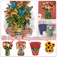 New Style 3D Pop Up Cards Paper Flower Bouquet Greeting Card for All Occasions - Blue Lily