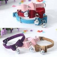 1× Adjustable Suede Cat Collar with Bow Bell Pink Blue Black Red - Rose Red
