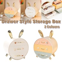 Large Multi-functional Makeup Storage Organizer Rabbit Decor Drawer Cosmetic Box - White