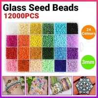 12000Pcs 3mm 24-Colour Glass Seed Bracelet Beads Kit