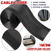 Cable Cover Nylon Sticky Wire Protector Floor Blanket Reusable Cord Tube Cover - Black-1Meter(with adhesive)-Floor