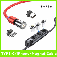1m 2m Braided Charging Cable with Detachable Connectors for Type C Micro Lightning - Magnet Cable-Red-Type C-1M