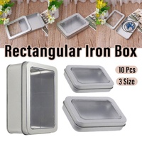 10pcs Metal Iron Box with Open Window Storage Rectangle Packaging Containers - 12.5x9x5cm