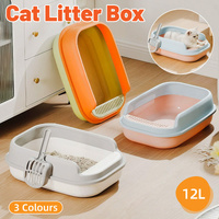 12L Semi Enclosed Large Cat Litter Box with Delivery Shovel Easy Clean Toilet - Green-Orange