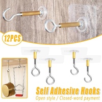 12 PCS Heavy Duty Self Adhesive Hooks Stainless Steel Ceiling Hooks for Home - Closed