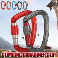 25KN Screwgate Locking Rock Climbing Carabiner Clip Aluminum D Ring Hook Buckle - Blue