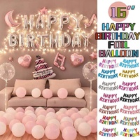 40Cm 3D Happy Birthday Letters Balloons Inflating Foil Banner Bunting Celebrate - Pink