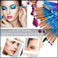 20 Pcs Eye Make-Up Brushes Diamond Unicorn Eyeshadow Eyebrow Blending Brush Set - Pink and Gold