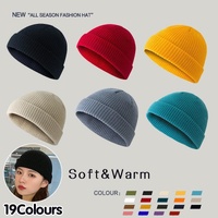 Men Women Mini Fisherman Beanie Winter Spring Hat Soft Knitted Docker Skull Cap - Red