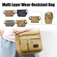 Multi Layer Canvas Crossbody Bag Casual Shoulder Bag for Travel Messenger Bag - Khaki