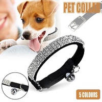 Suede Adjustable Pet Collar with Rhinestone for Cat Puppy 5 Colours Quick Release - Black