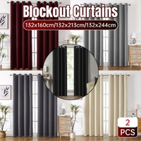 2pcs Semi Blackout Curtain Fabric Solid Colour Home Decor Drapes for Living Room - Black - 132x244cm