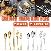 20/40pcs Stainless Steel Cutlery Set Knife Fork Spoon Western Hotel Tableware - Silver-40pcs