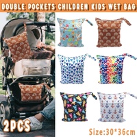 2PCS Cartoon Printed Diaper Bag Double Zipper Washable Storage Organizer - Blue Heart