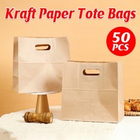 50PCS Scooped Kraft Paper Tote Bags Gift Bags for Party Wedding Packaging