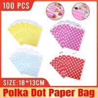 100pcs Colourful Polka Dot Paper Bags for Food Desserts Party Treats Packaging - Red