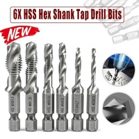 6X Hss Hex Shank Tap Drill Bits Metric Thread Screw Tapping Compound Set Tool