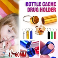 Aluminum Pill Box Case Bottle Cache Drug Holder Keychain Container Waterproof - Silver