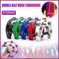 Double Half Moon Tambourine Handheld Musical Percussion Instrument Bell Drum - White