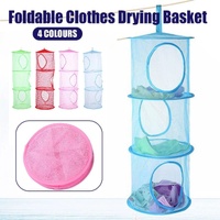 Foldable Clothes Drying Basket Three-layer Hanging Storage Breathable Organizer - Pink