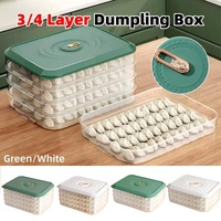 3/4 Layer Large Capacity Dumpling Box Sealed Fresh Wonton Storage Container - Green-3 Layer