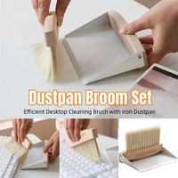 Mini White Brush Broom with Dustpan Car Desk Table Keyboard Cleaning Portable