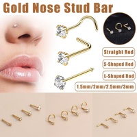 Stainless Steel Nosepiece with Gold Nose Stud Stylish Piercing Jewellery Women - S-Shaped Rod-1.5mm
