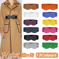 Fashion Belt Red Elastic Waist Cover Wide Belt Women Black Elastic Bow Decoration - Red