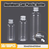 50/100pcs Clear Plastic Bottles with Aluminum Caps Liquid Dispenser Containers - 50ml-100pcs