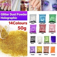 50G Fine Glitter Dust Powder Holographic Iridescent Metallic Body Nail Art Craft - Silver