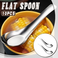 10pcs Stainless Steel Flat Bottom Spoon Household Kitchen Dining Soup Spoon Set