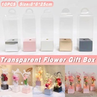 10pcs Bouquet Packaging Transparent PVC Flower Box Portable Floral Gift Boxes - Black