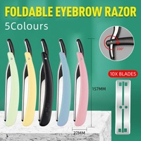 Old Shaver Razor Eyebrow Knife Folding Manual Shaver Holder Home Salon Tool Au - Blue+10PCS Blades
