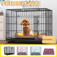 Metal Dog Crate Pet Cage with Divider for Puppies Cats Kennel Indoor Pet House - Small-Pink