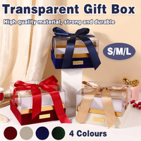 Acrylic Gift Box Clear Souvenir Display Case Bow Storage Container for Packaging - Champagne - L