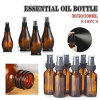 30-100Ml Amber Glass Essential Oil Spray Roller Bottles Mist Sprayer Containers - 100 ML 5PCS