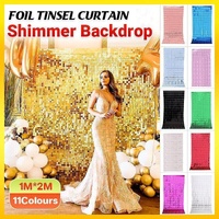 Rectangle Tinsel Curtain Shimmer Wall Backdrop 2M Length Party Decoration Sequin - Green