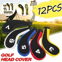 12Pcs Golf Head Cover Iron Putter Driver Headcover Protective Set Club Covers - Black