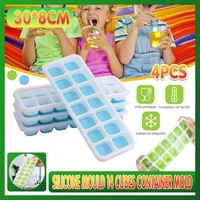 4Pcs Ice Cube Tray With Lid Easy Release Silicone Mould 14 Cubes Container Mold - Green