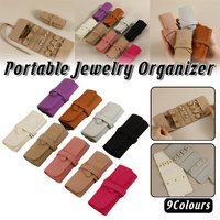 Portable Microfiber Jewelry Storage Bag Roll Organizer for Earrings Necklaces - Beige