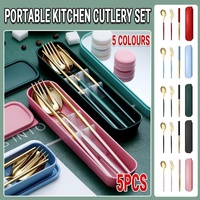 5PC Stainless Steel Portable Cutlery Set -  Fork Spoon for Travel & Picnic - Green