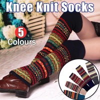 Women Ladies Winter Warm Knit Wool Leg Warmer Woolen Knee Knit Socks Leggings - Black
