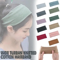 Women Headband Solid Wide Turban Knitted Cotton Hairband Girls Elastic Hair Band - Dark Grey
