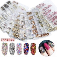1440Pcs Glitter Rhinestones Crystal Clear Flat Bottom Glass Nail Art Nail Drill - Lake Blue