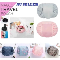 Portable Travel Makeup Bag Drawstring Cosmetic Pouch Lazy Storage Organiser Case - Beige